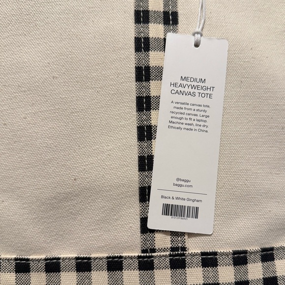 NWT BAGGU BLACK & WHITE GINGHAM Medium Heavyweight Canvas Tote - Picture 3 of 3